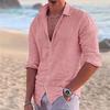 Men's Linen Summer Beach Shirt Long Sleeve Solid Color Lapel Spring Summer Outdoor Street Shirt