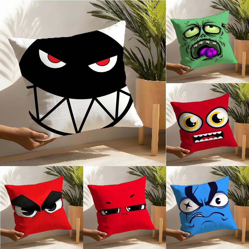 Pillow Case Cotton Linen Fabric Square Zipper Pillowcase Home Decorative Living Room Cartoon Expressions Of Angry Eyes 3