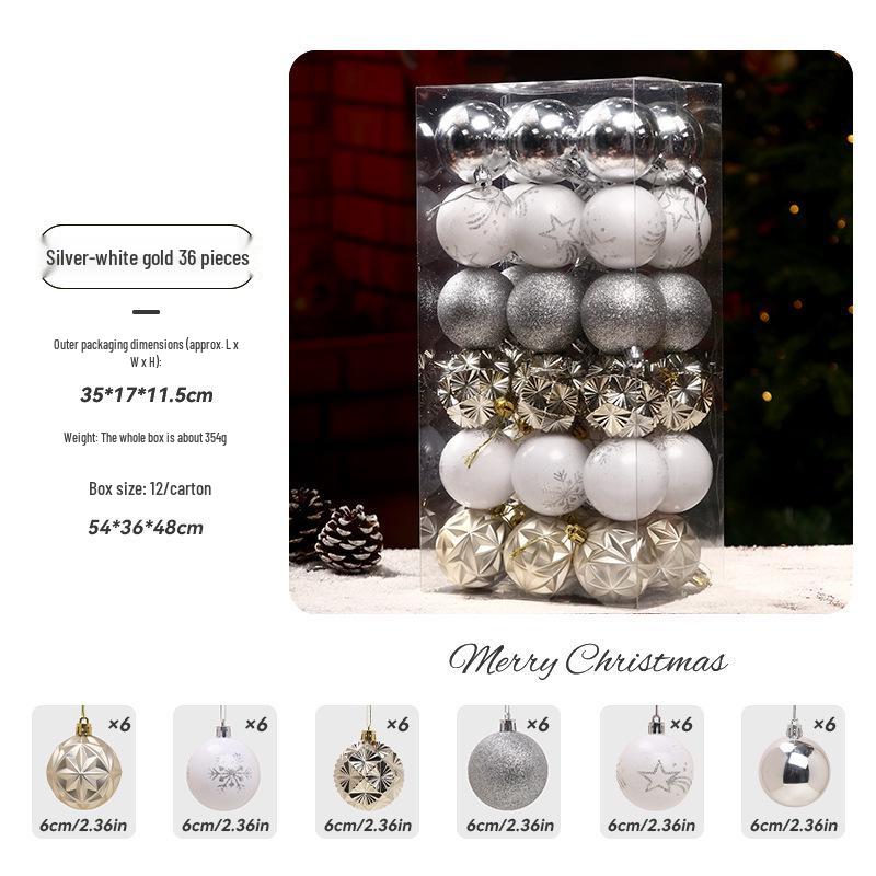 36-Piece Christmas Tree Ornament Set - 6cm Glitter & Painted Irregular Shape Balls