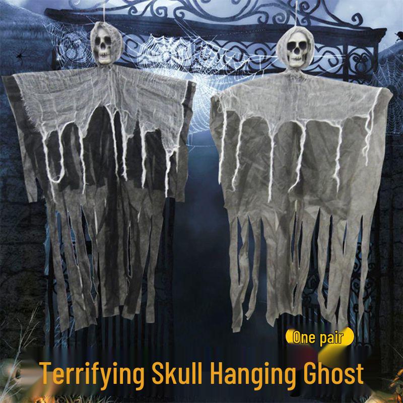 Halloweenské lebky gázové duchové závěsné ozdoby pro dekoraci strašidelného domu