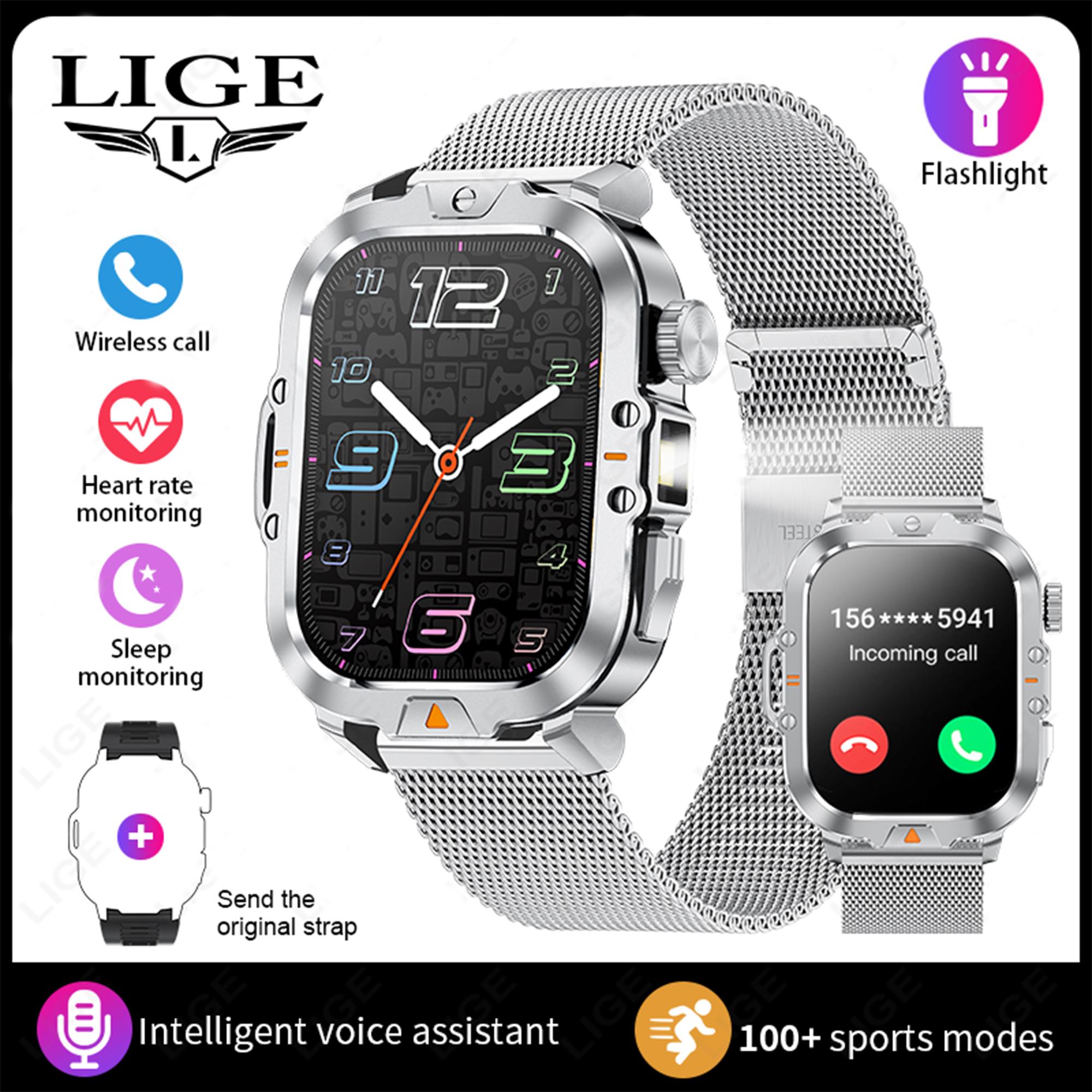 

LIGE LED Фонарик Смарт-часы 2.01 TFT Большой экран Спорт Фитнес Мониторинг здоровья Bluetooth Звонки Водонепроницаемые Смарт-часы mesh belt серебряный