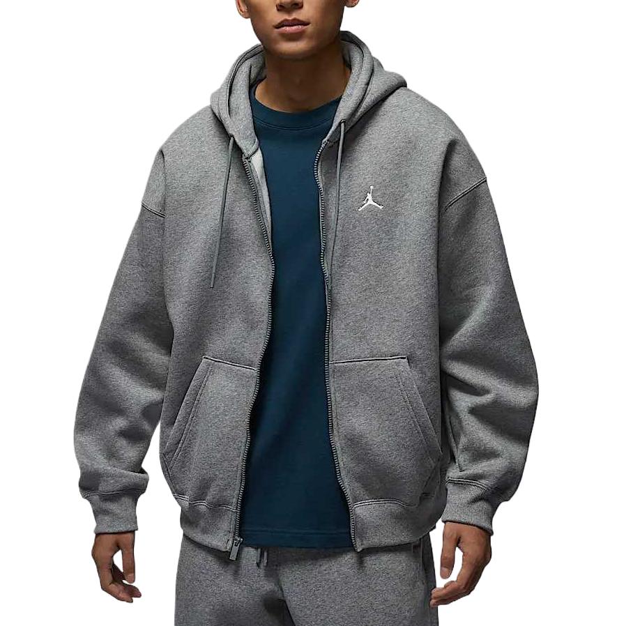 Jordan Brooklyn Fleece Hooded Loose Comfortable Versatile Cardigan Sweatshirt Men outerwear Carbon-Gray Sail-White IB7232091