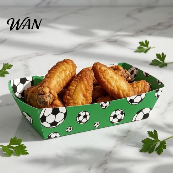 Party Table Organizer 12Pcs Paper Snack Box for French Fries Fried Chicken Popcorn Snacks, Football Foldable Tray Theme Food Containers, Oil-Proof