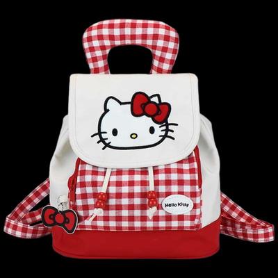 Unisex Cartoon Kitten Plaid School Backpack