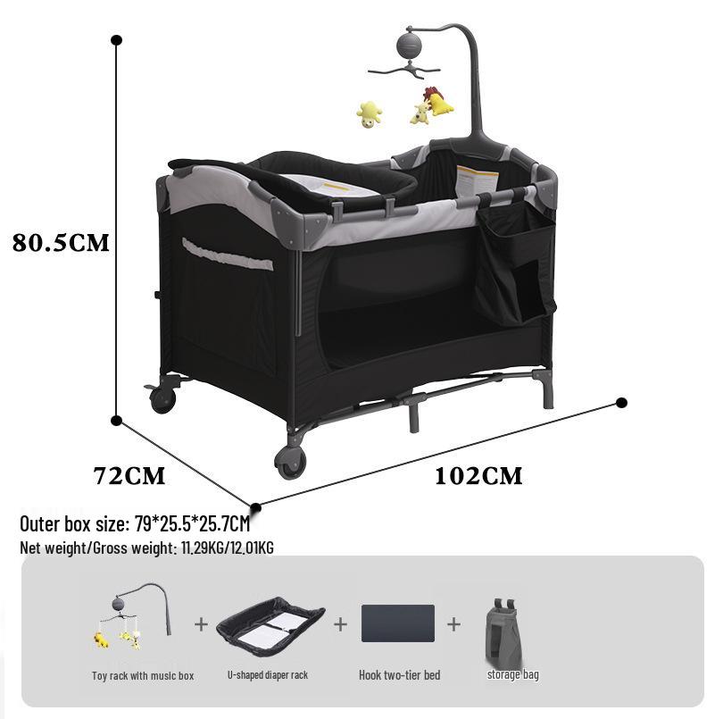 Tragbares Multifunktionales Babybett und King-Size-Bett-Kombi mit Wickeltisch für Säuglinge und Kleinkinder