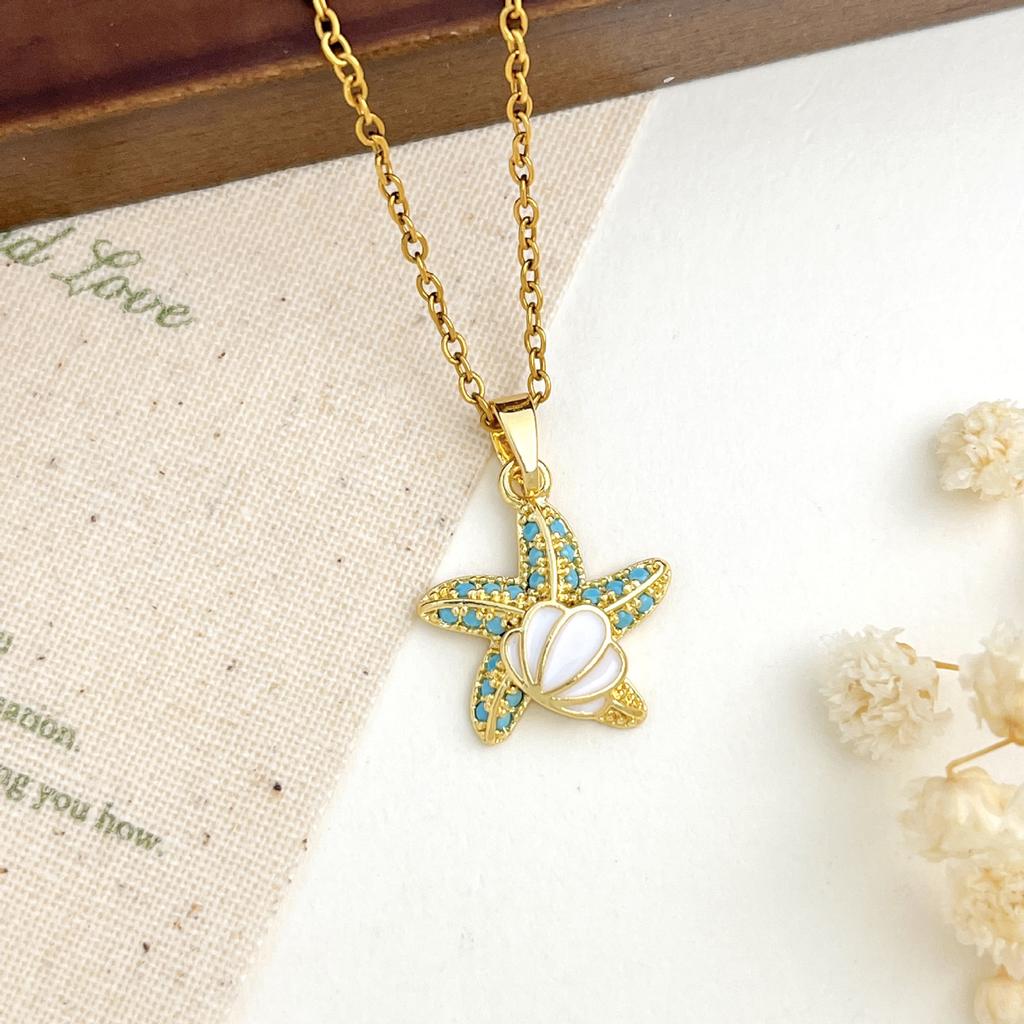 Necklace Ocean Wave Sea Star Oyster Necklace Accessory Women's Simple Design Accessory