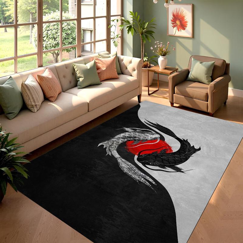 Blossom Koi Fish Area Rug Soft Non Slip Traditional Japanese Style Floor Mat For Living Room Bedroom Office Home Decoration