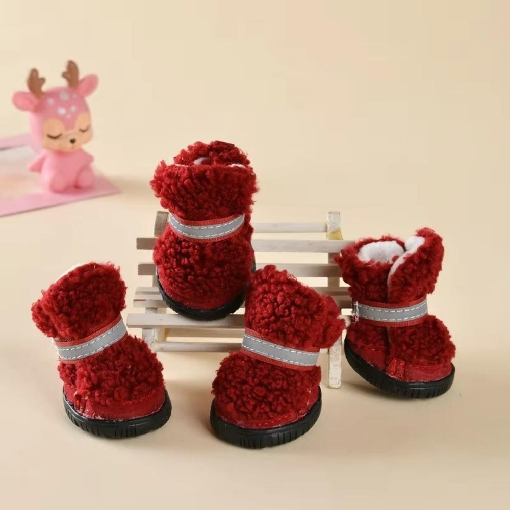 4Pcs Anti-Scratch Dog Shoes Strong Grip Snow Boots Cozy Pet Shoes Small Dog