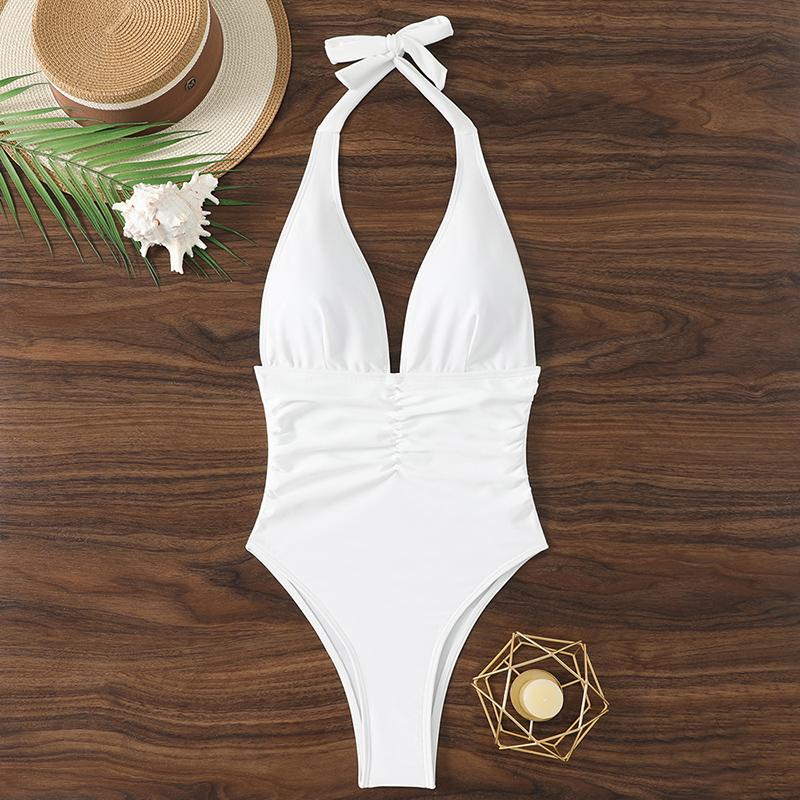Halter Top Bathing Suit Woman Swimsuits One Piece Swimwear Women's 2026 Trend V Neck Beachwear Female Monokini Summer Bodysuit
