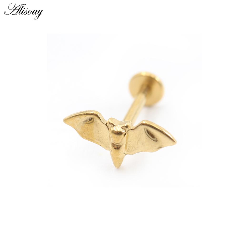 Alisouy 1PC Stainless Steel Bat Internal Thread Tragus Helix Labret Lip Rings Cartilage Earring Piercing Body Jewelry
