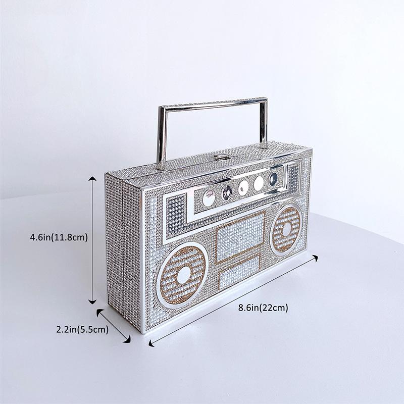 2024 Luxury Designer Full Diamond Evening Clutch Bag Ladies 3D Rhinestone Radio Handbag Fashion Party Shiny Crystal Shoulder Bag
