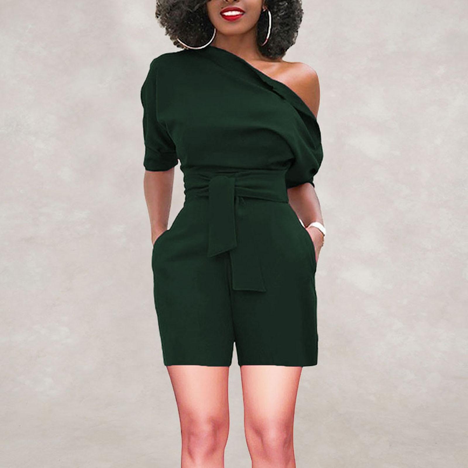 

Женский сексуальный короткий комбинезон с рюшами и открытыми плечами, модный повседневный комбинезон XL армия зеленый