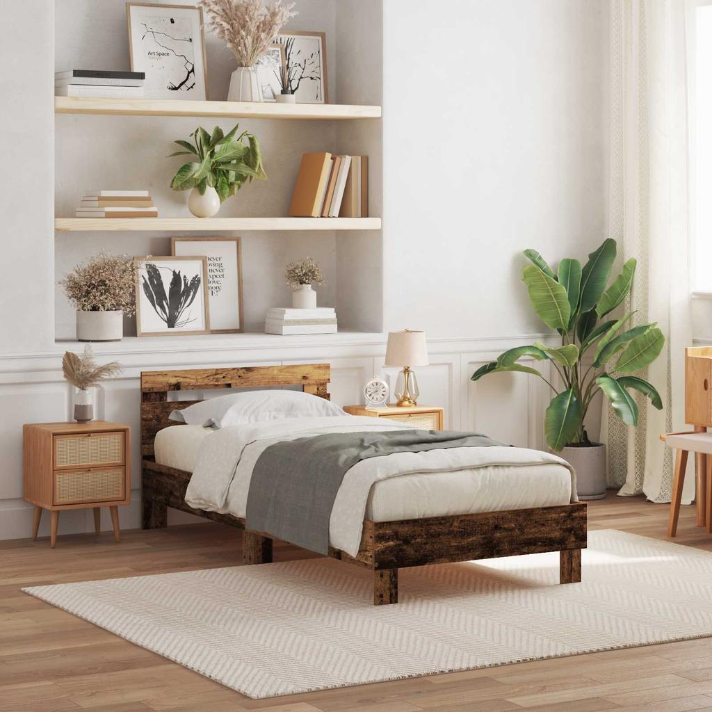 LED Bed Frame with Reclaimed Wood Look 75 x 190 cm Engineered Wood