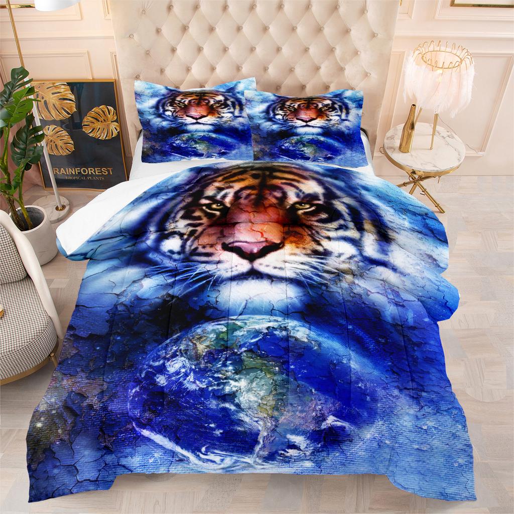 3d Digital Printing Thickened Feather Silk Cotton Quilt Animal Tiger Fat Quilt Printing Three-piece Quilt Cover Set