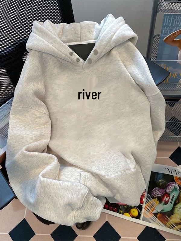 Men's American Style White and Grey Hooded Pullover - 2025 Autumn/Winter New Arrival, Plus Velvet, Trendy Streetwear.