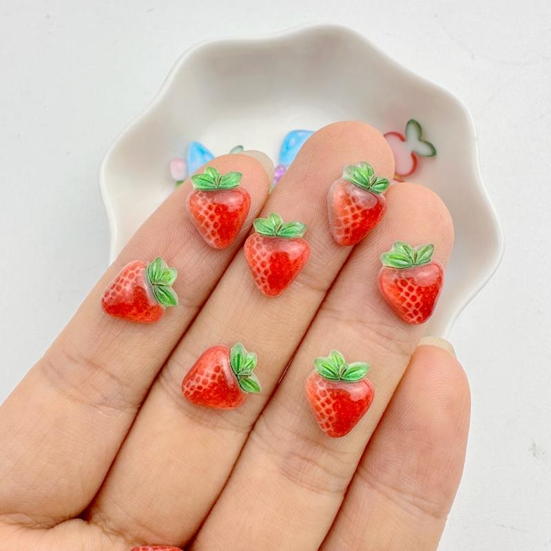 50Pcs New Cute Resin Mini Strawberry, Cherry, Mushroom Series Flat Back Manicure Parts Embellishments For Hair Bows Accessories