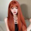 Long Straight Dirty Orange Wig With Bangs Synthetic Hair Wigs Bang With Wig For Women