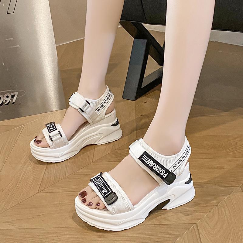 2025 Summer Women's Lightweight Velcro Wedge Sandals – Comfortable Thick-Soled, Flat Bottom Casual Beach Footwear for Students