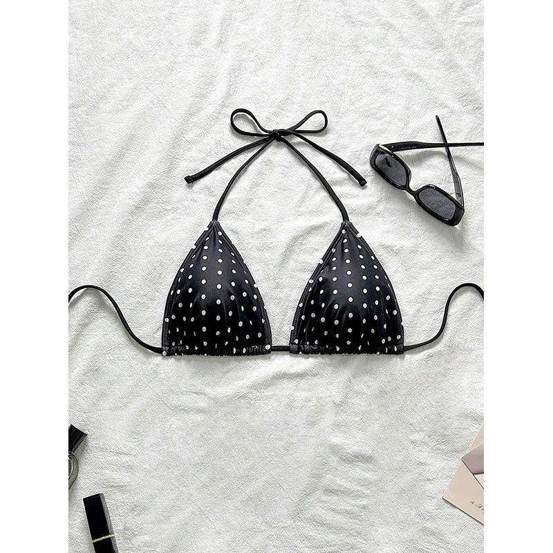 1011 new European and American polka dot lace-up neck sexy swimsuit women's beach bikini swimsuit single top