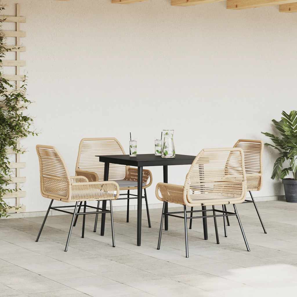 5 Piece Outdoor Dining Set with Cushions Brown Poly Rattan Glass Table