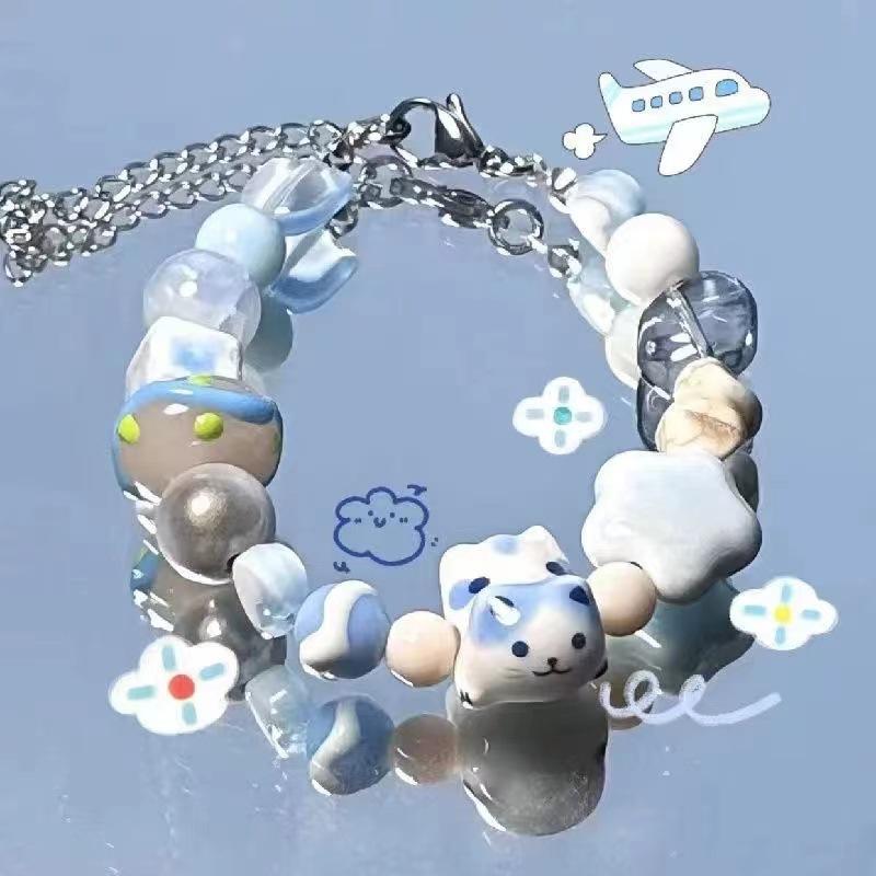 Summer Cute Cartoon Robot Colored Beaded Bracelet