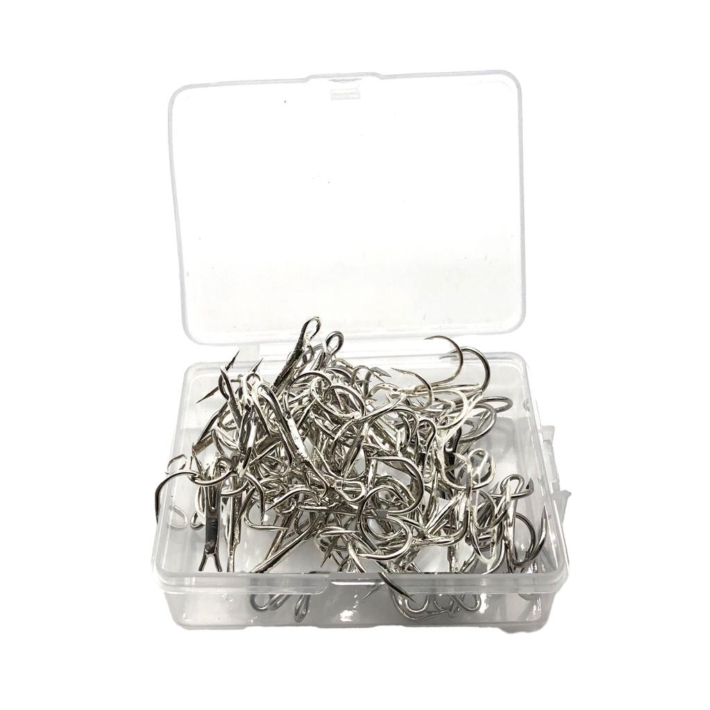 50pcs/box Treble Hooks Round Bend Triple Fishing Hook High Carbon Steel Barbed Sharp Fishhook for Surf Fish Freshwater Saltwater