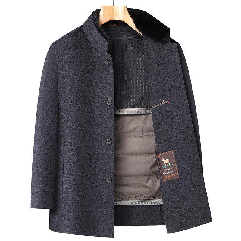 

Мужское двухстороннее шерстяное пальто средней и длинной длины с воротником-стойкой, 90% белого утиного пуха, съемная подкладка, шерстяное пальто для мужчин 185 серый