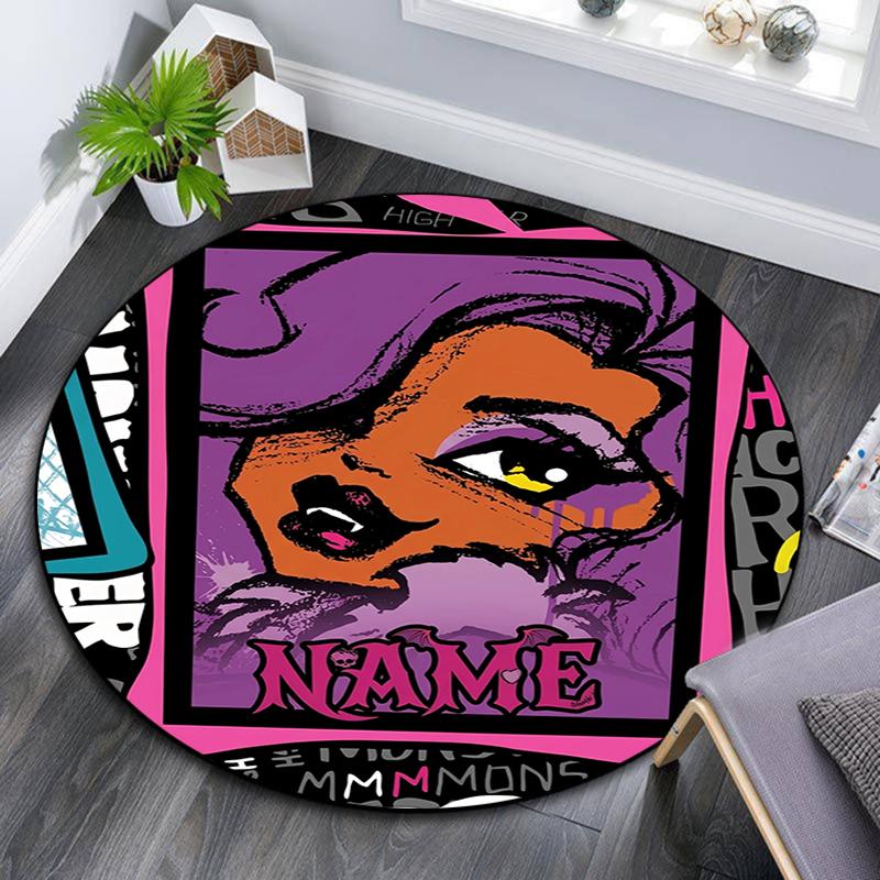 Custom Name,Clawdeen pattern round rug,Carpet Rug for Living Room Bedroom Playroom ,Non-slip Floor Mat,Holiday Gifts and Birthday Gifts.