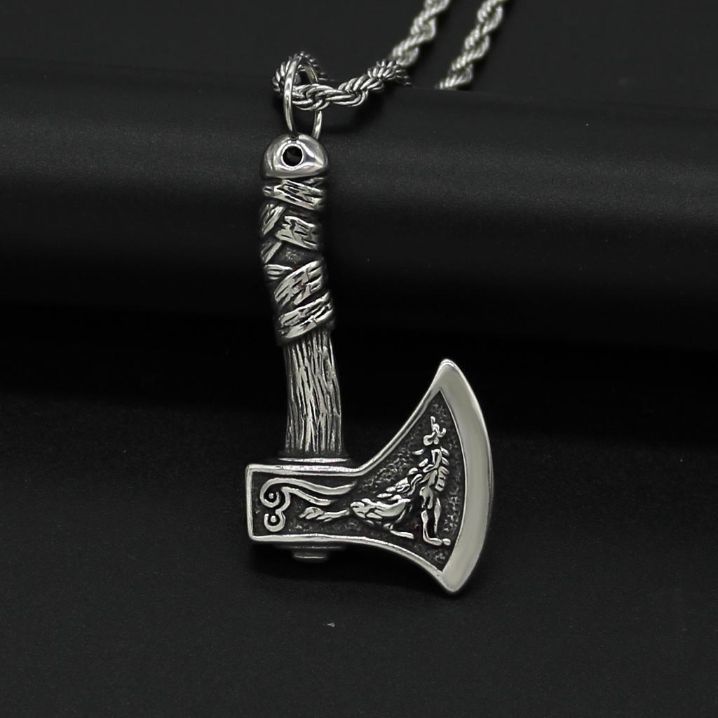 Pendant Fashion Men's Retro Double Sided Ax Odin Legend Chain Necklace