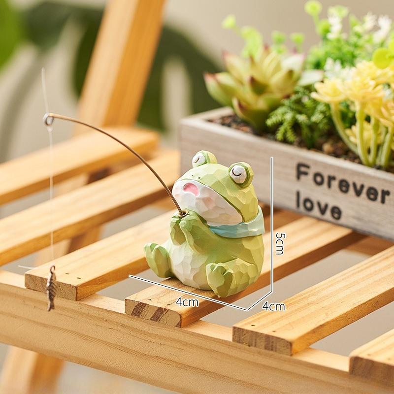 

Cartoon Imitation Wood Resin Animal Fishing Ornament Monitor Desktop Office Cute Pet Cute Ornament Small Gift
