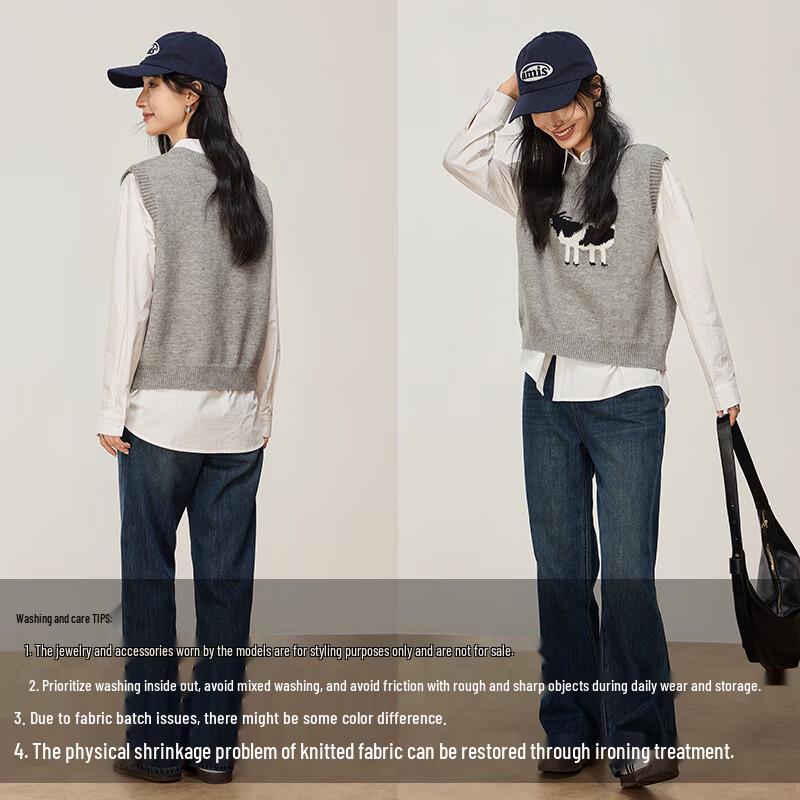 VICTORIA&VERA Women's Cartoon Cow Jacquard Vest