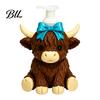 Pink Bow Cattle Soap Dispenser Highland Cow Dispenser, Refillable Hand Animal Bottle, Plastic Empty Pump Bottle for Bathroom, Housewarming Gift