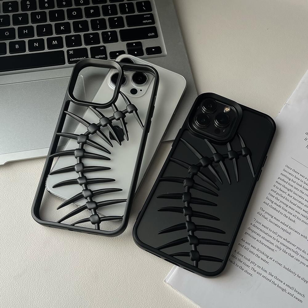 3D Fishbone Hollow Dissipate Heat Phone Case For iPhone 16 15 14 13 12 11 Pro Max Shockproof Frosted Soft Silicone Cover