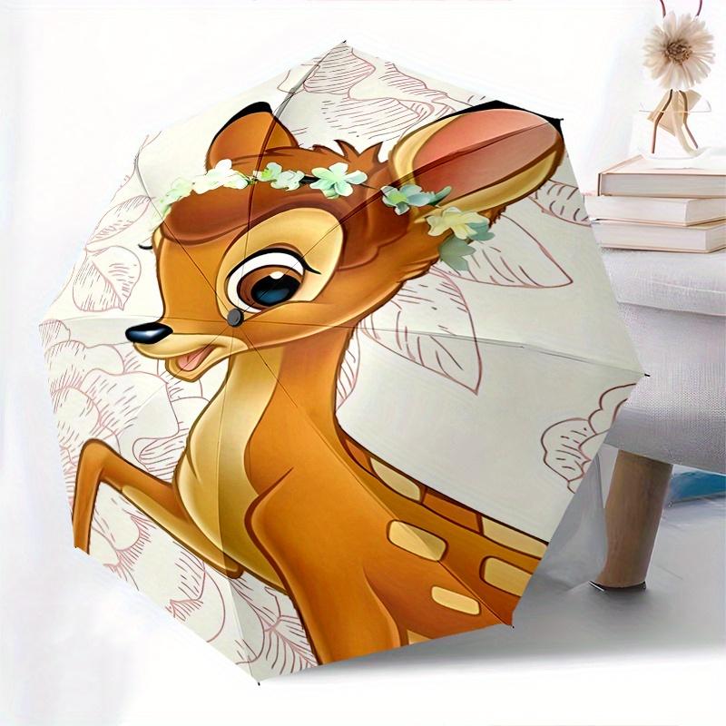 Disney Bambi,Deer,Flowers Fashion Manual Folding Umbrella - Reinforced Eight Ribs, Automatic Opening and Closing, Lightweight, Ssuitable For