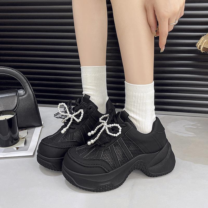 Breathable mesh surface 6CM heightened foam sole dad shoes 2025 new fairy wind summer versatile sports and leisure