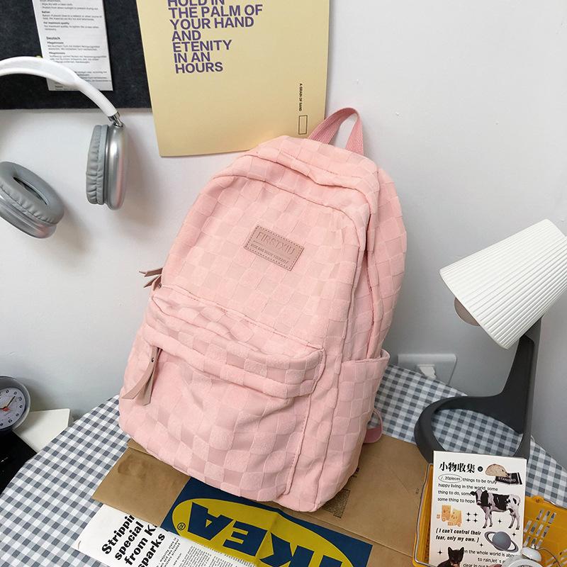 

2025 новый повседневный универсальный трендовый клетчатый рюкзак школьная сумка для женщин ins ветер большая вместимость кампусная сумка для женщин Single Pack розовый