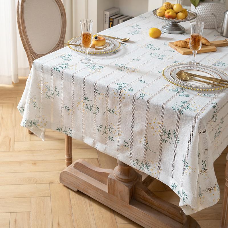 Small Fresh Cotton And Linen Fabric Tablecloth Pastoral Floral Table Cloth French White Decorative Cloth Rectangular Household Tablecloth
