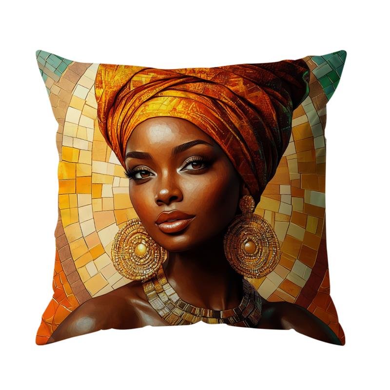 Traditional African Women Cushions Pillowcase Printed Polyester 45X45Cm Throw Pillow Cover Decorative Sofa Cushions Pillowslip