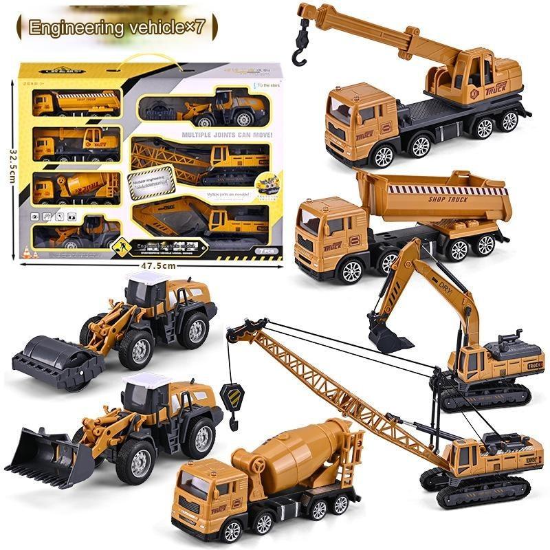 Large Engineering Vehicle Toy Set Combination Series Children Excavator Bulldozer Mixer Crane Boy Car
