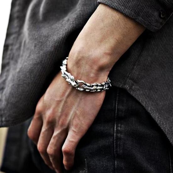 Vintage Dragon Studded Bracelet Men Punk Style Retro Studded Keel Bracelet Hip Hop Bangle Jewelry Gift