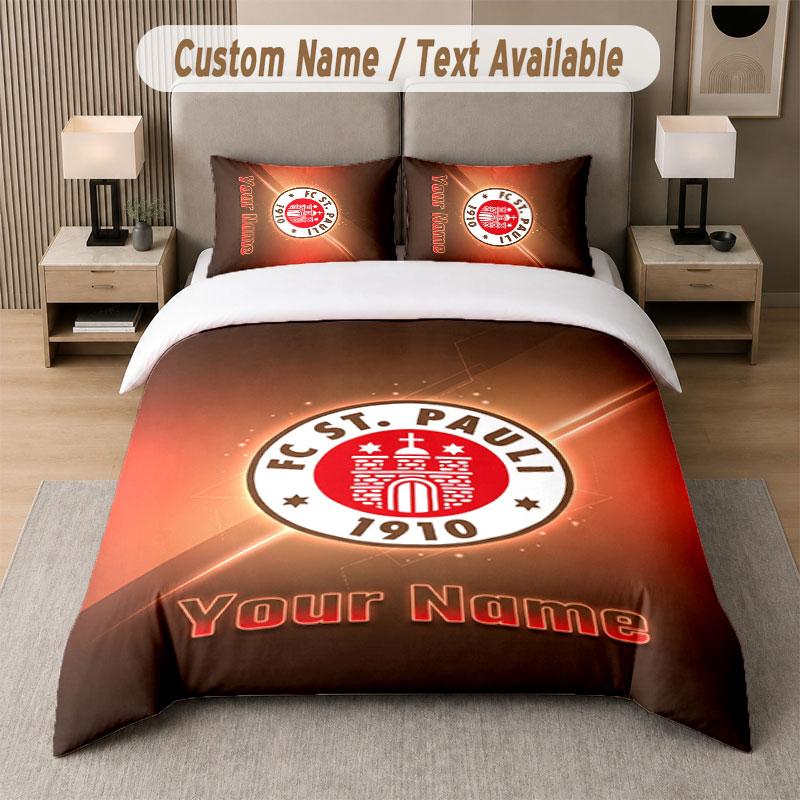 Custom Bedding Set FC St. Pauli Pattern, Print Name Text 1 Duvet Cover Plus 2 Pillowcases Home Textile