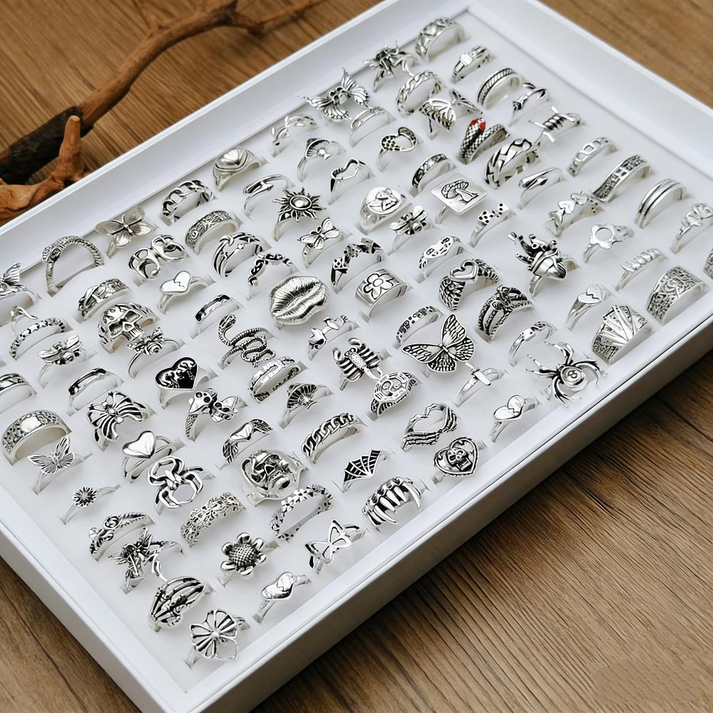 10/20/30/50Pieces Retro Punk Skull Butterfly Rings Set For Women Men Mix Style Gothic Vintage Heart Snake Jewelry Party Gifts