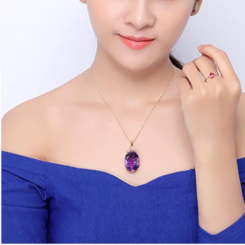 Fashion Women 'S Luxury Amethyst Necklace Wedding Jewelry Oval Gold Plated Amethyst Pendant Necklaces For Women Anniversary Gift