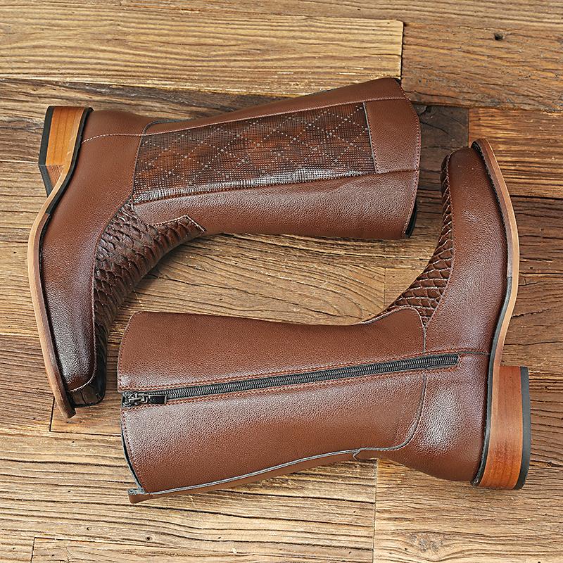 Fashion High Top Shoes New Fashion Mens Four Seasons Ankle Boots Leisure Thick Soled Casual Mid-Calf Boots Street Style Man Cowboy Shoes