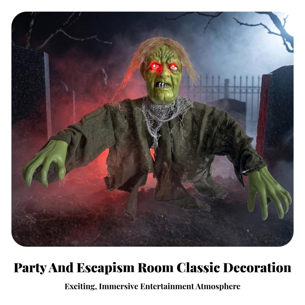 Halloween Zombie Stake Red Glowing Eyes GreenFaced Figure Tattered Cloth Garden Ornament