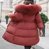 Women Winter Jacket with Furry Hood Thickened Padded Down Coat Drawstring Waist Zipper Closure Mid Length Windproof Cold Weather Cotton Coat