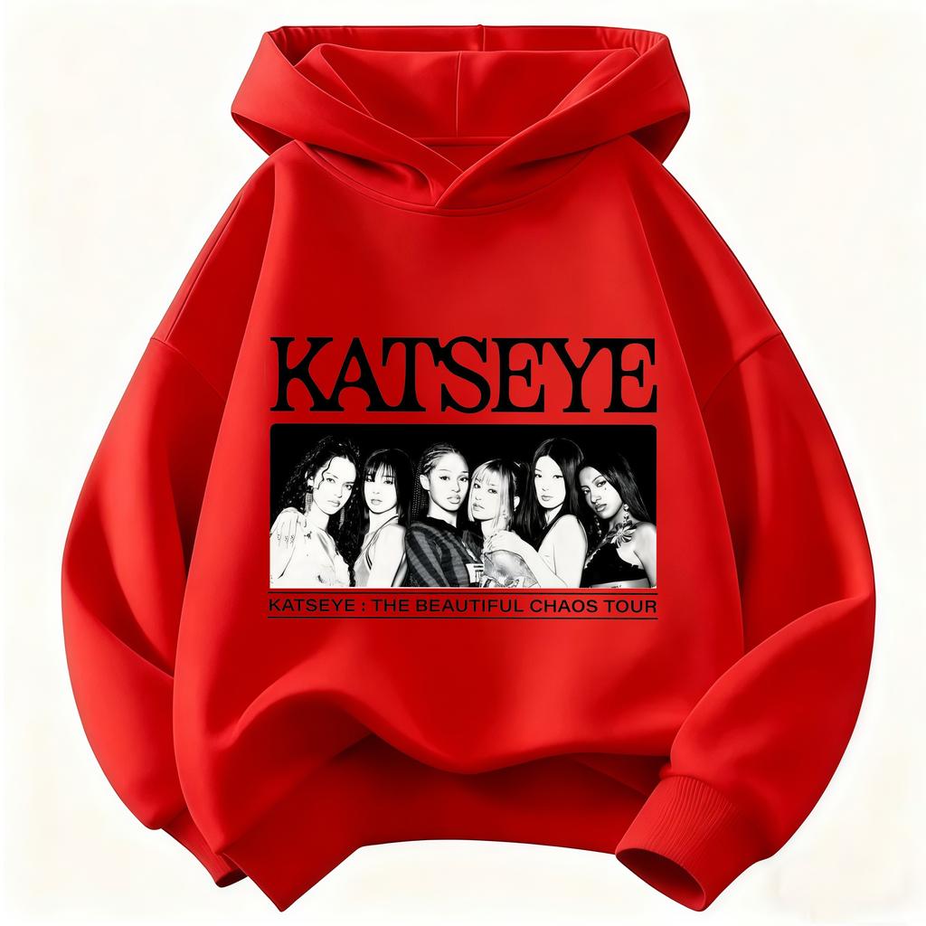 2026 Children KATSEYE Hoodie Kids Loose Casual Hooded Sweatshirt Boys Girls Fashion Graphic Pullover Sport Daily Wear Tops