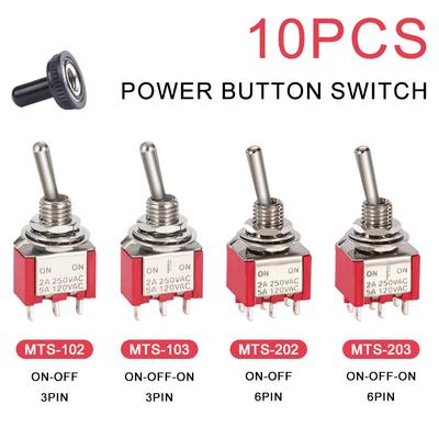 10pcs 3/6 Pin Mini Switches MTS-102 103 MTS-202 203 Toggle Switch ON-OFF-ON Micro Switch with Solder Terminal Waterproof Cap
