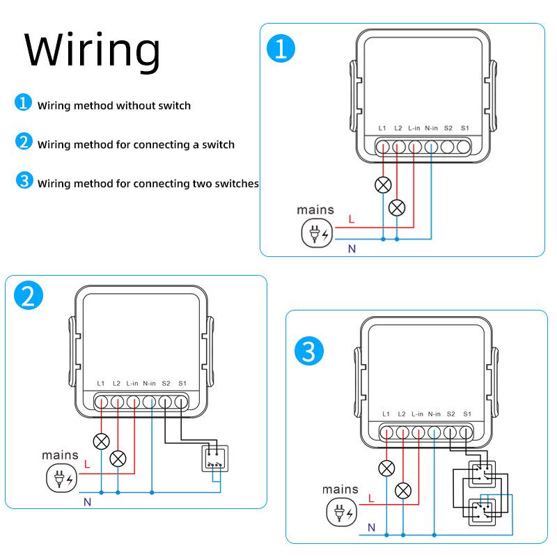 Tuya Smart WiFi Disconnector: 1-4 Way Dual Control Light Switch Module, Zero Fire