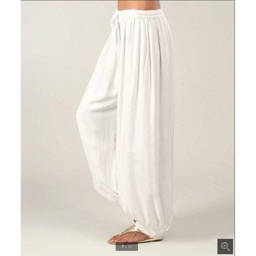 Sommer Damen Einfarbige Laternenhose Lose Plissee Kordelzug Lässige Knöchel Sporthose Harlanhose